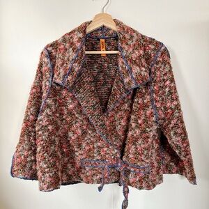 Anya SF Artisan Bouclé Knit Jacket Sweater Tie Front Textured